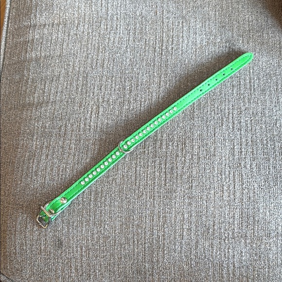 Green Studded Dog Collar, Size Small, rhinestones - Picture 3 of 6